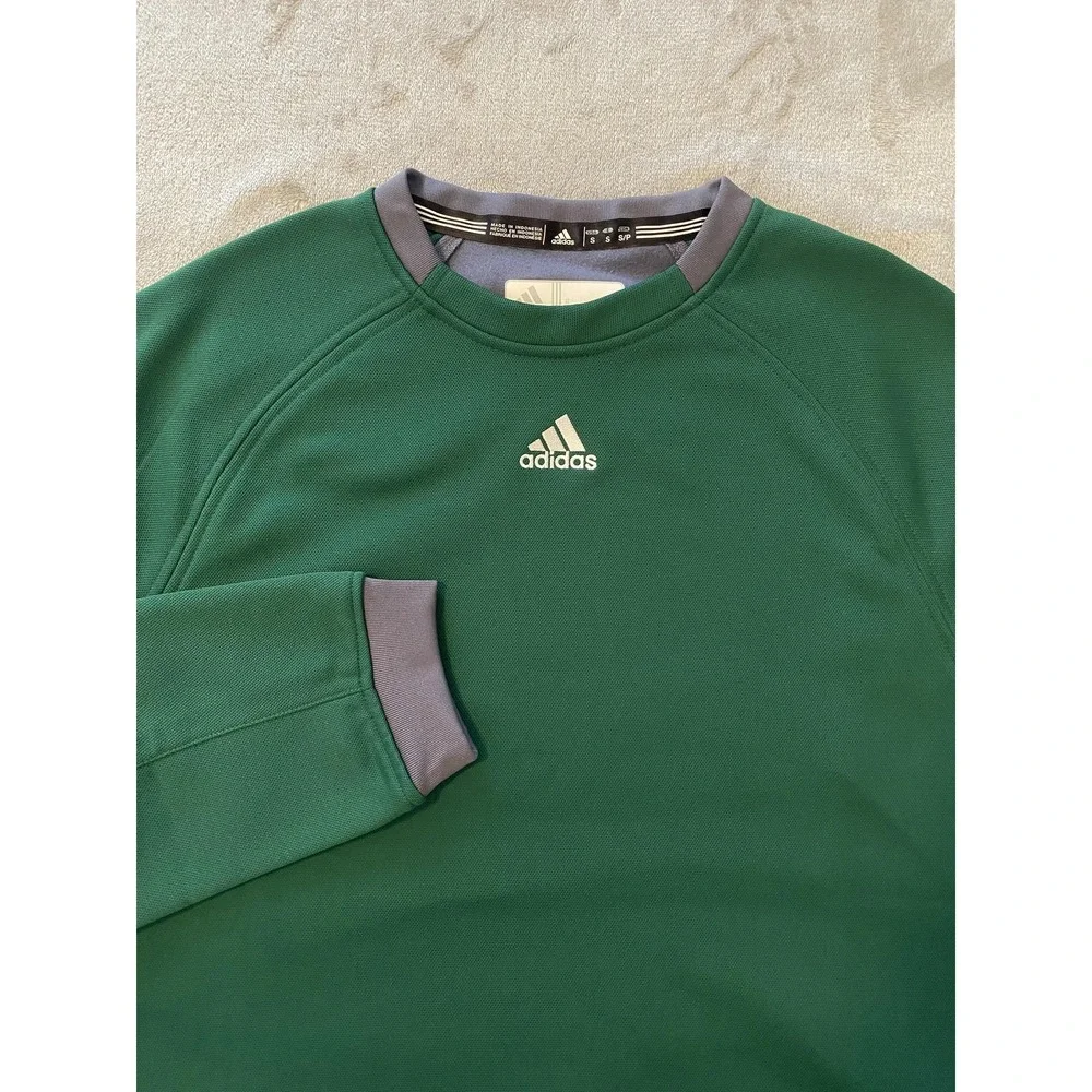 NWT Adidas‎ Dugout Fleece Top Sweatshirt Mens Small Green Gray Pullover Pocket